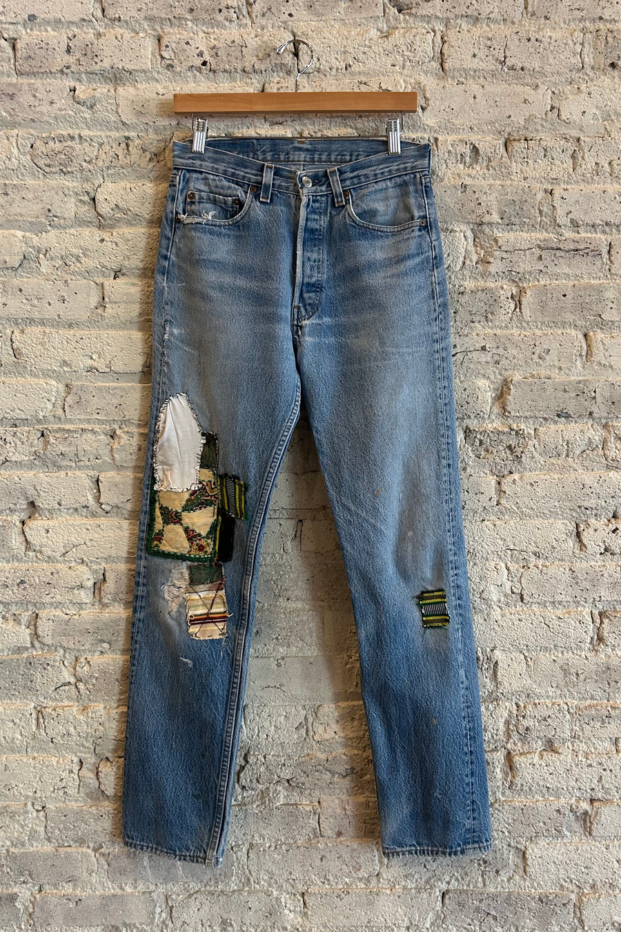Wesley Supply Co 1980's Levi's 501 Distressed and Patchworked Jean in Light Blue - Notre