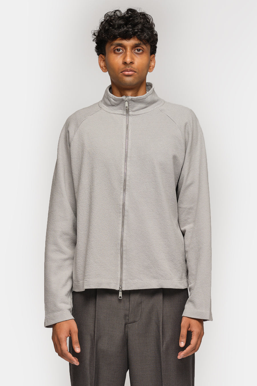 mfpen Leisure Zip Up Sweater in Mineral Grey Needle Jump - Notre