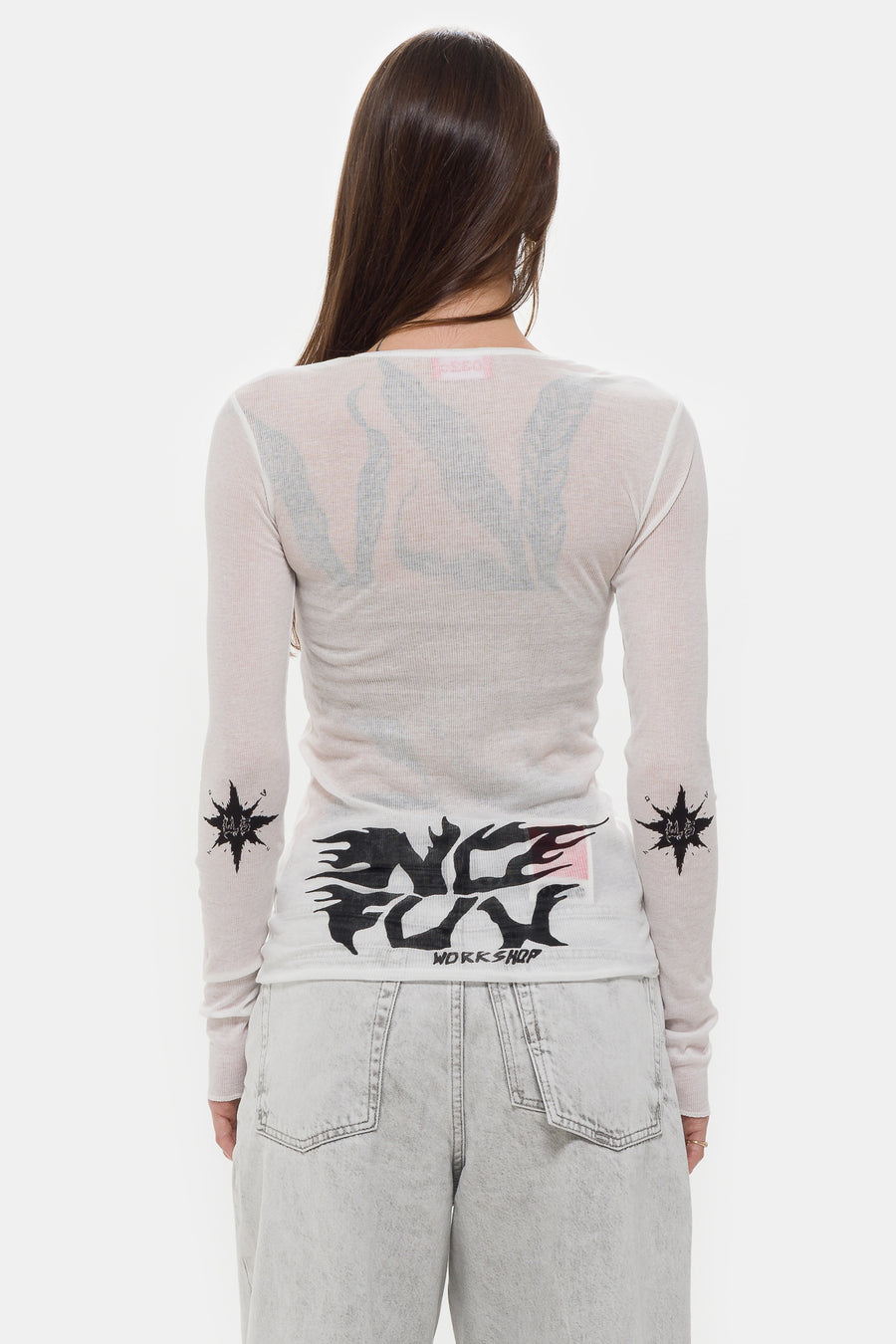 032C Black Sun Fine Rib Long Sleeve in Soft White - Notre