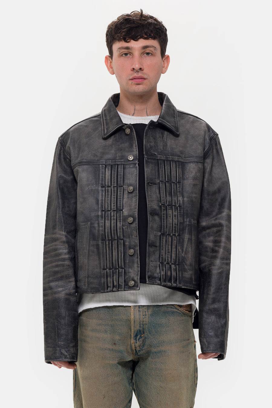 424 424 Leather Trucker Jacket in Black - Notre