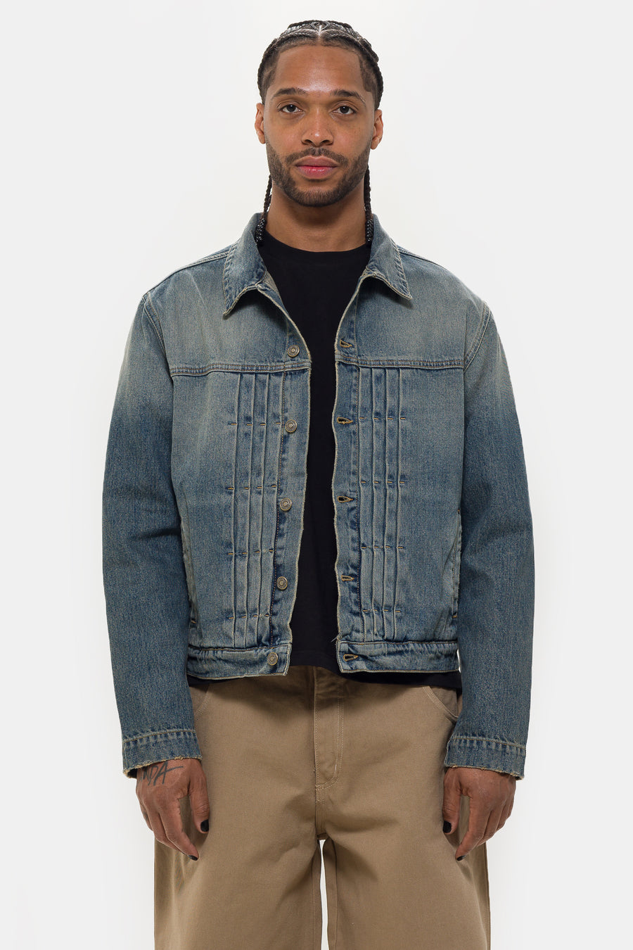 424 Alias Denim Trucker Jacket in Blue/Brown Sugar Washing - Notre