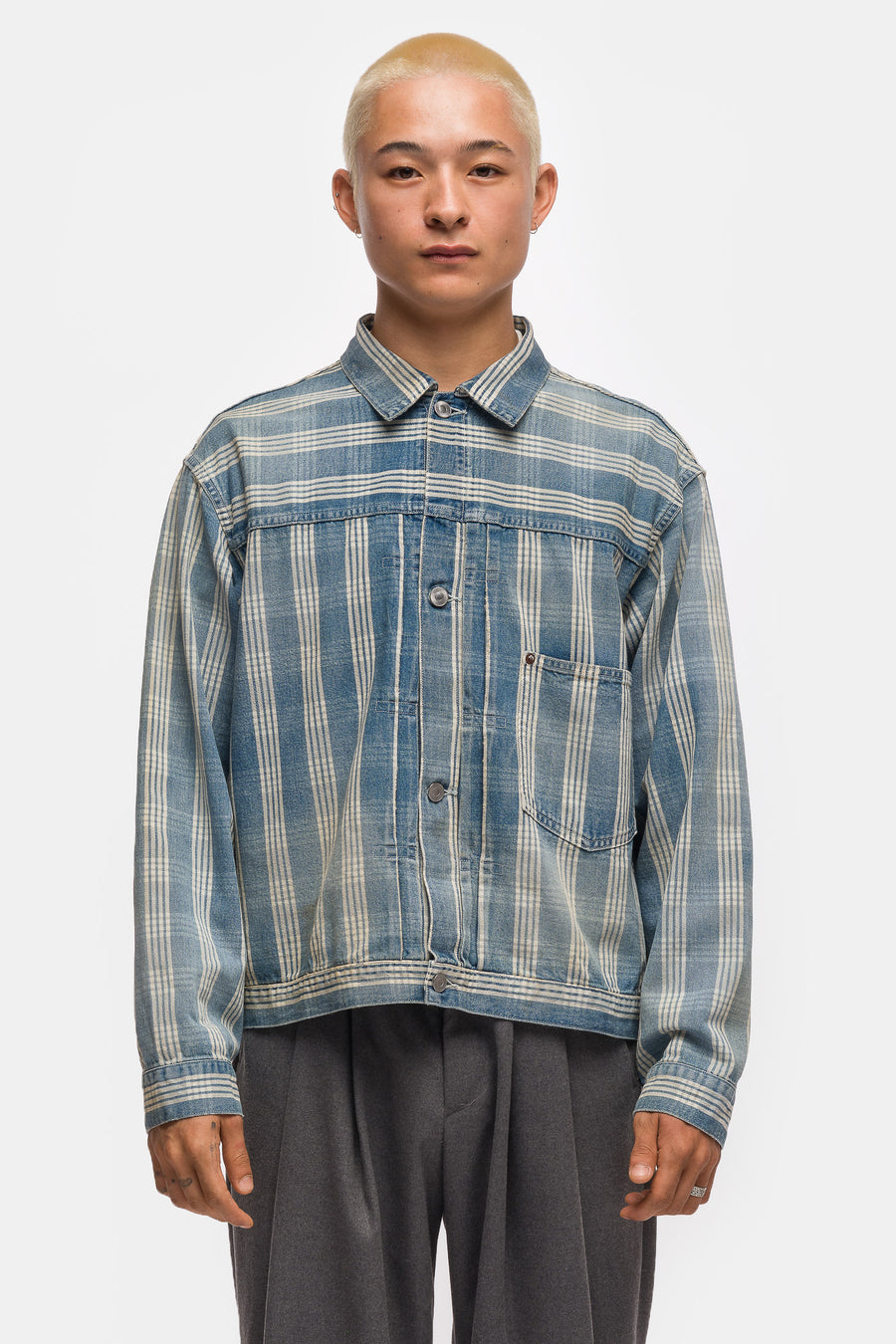 A. Presse No. 213 Indigo Palaka Denim Jacket in Check - Notre