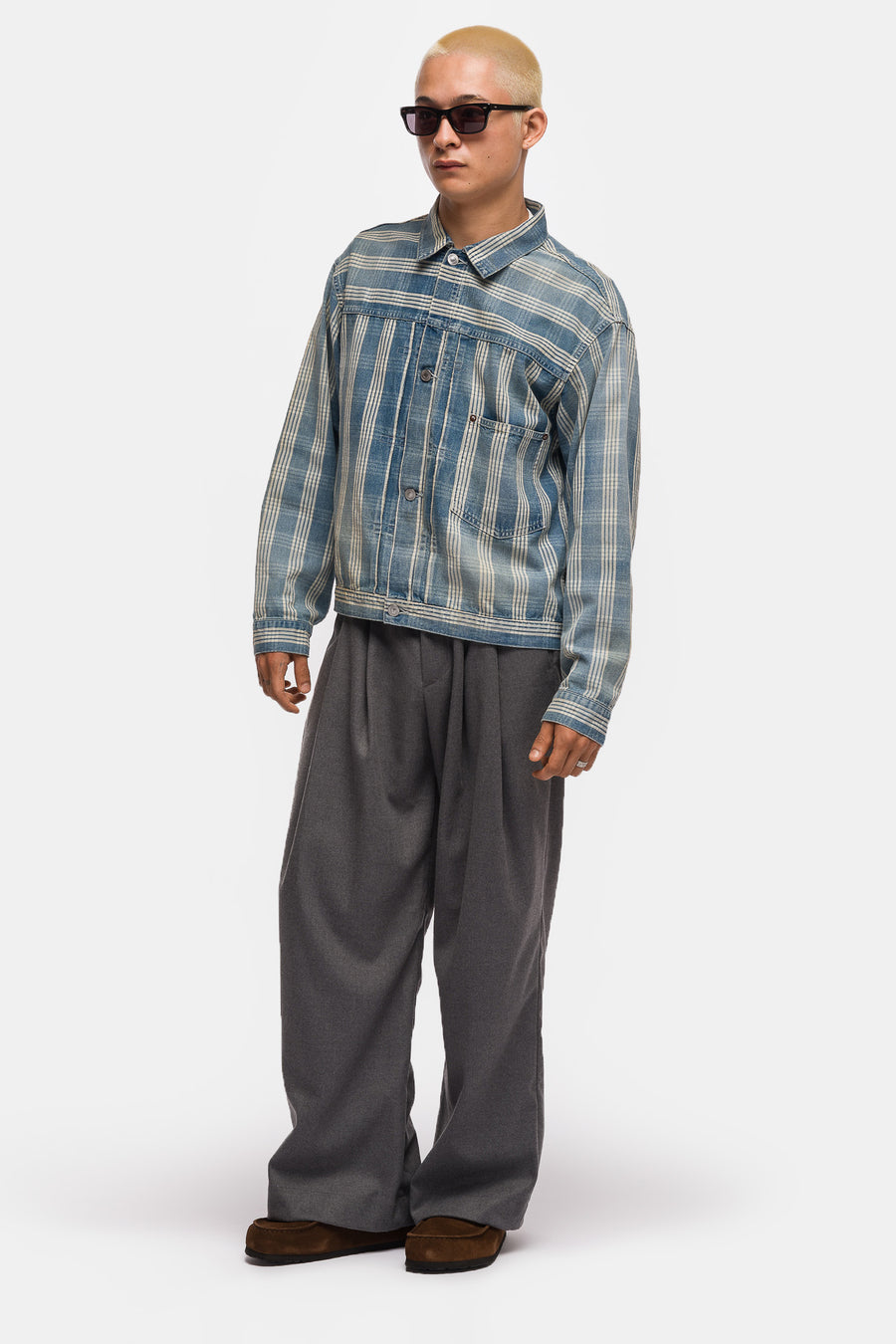 A. Presse No. 213 Indigo Palaka Denim Jacket in Check - Notre