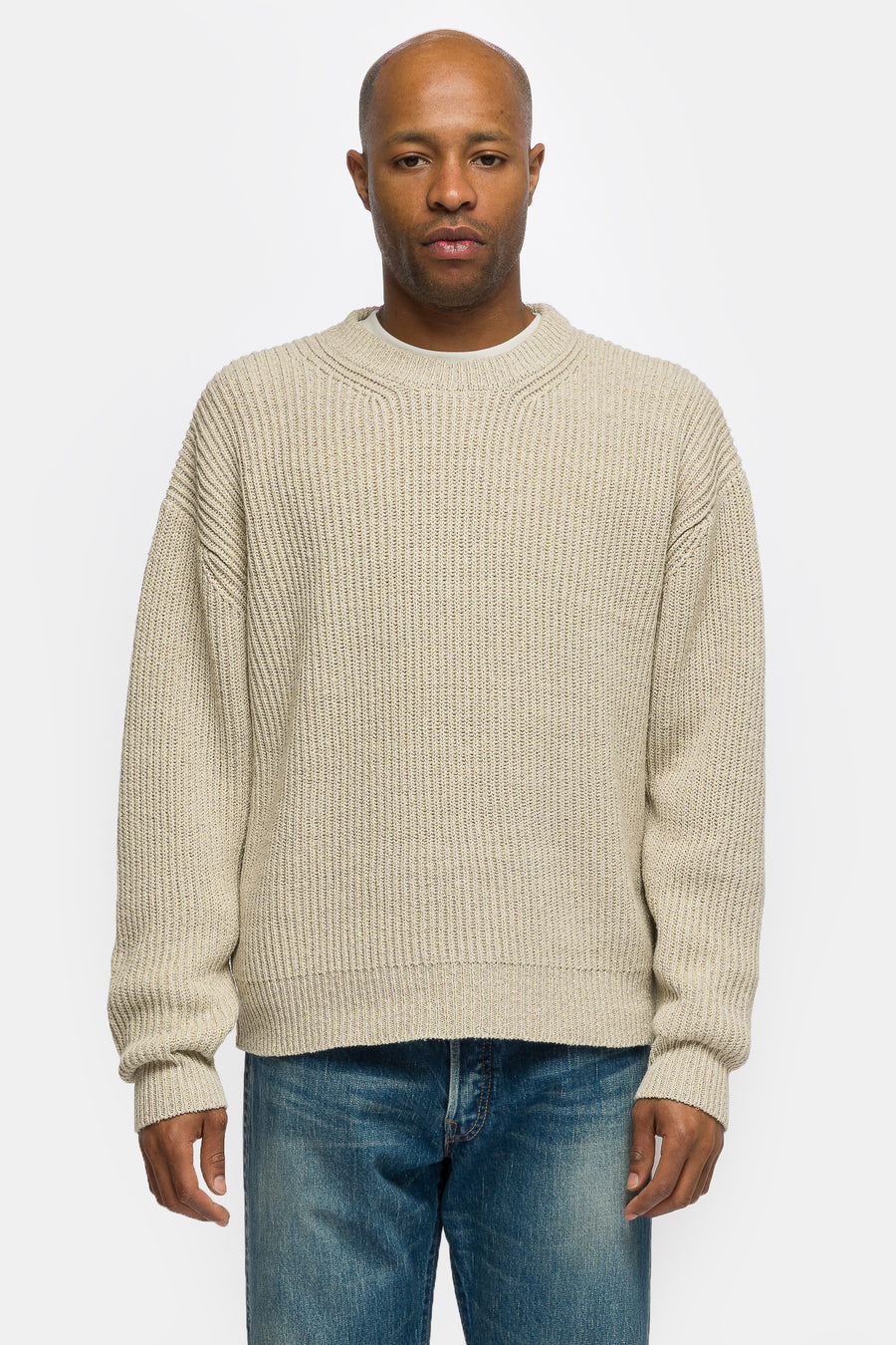 A. Presse Silk Linen Lilian Crew Neck Sweater in Ecru - Notre