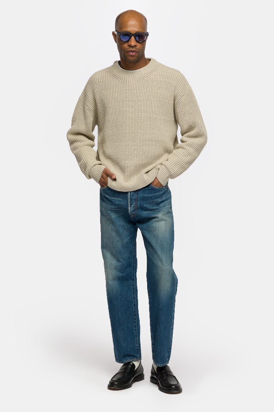 A. Presse Silk Linen Lilian Crew Neck Sweater in Ecru - Notre