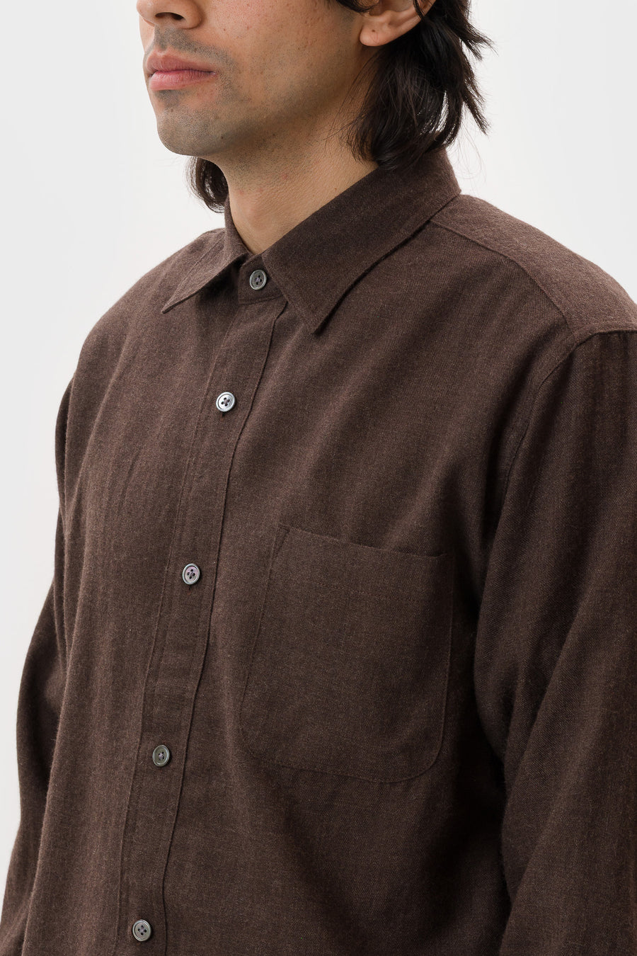 Aaron Levine High Twist Italian Wool Shirt in Chocolate - Notre