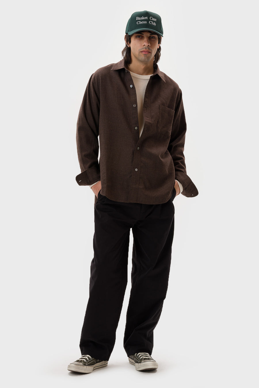 Aaron Levine High Twist Italian Wool Shirt in Chocolate - Notre