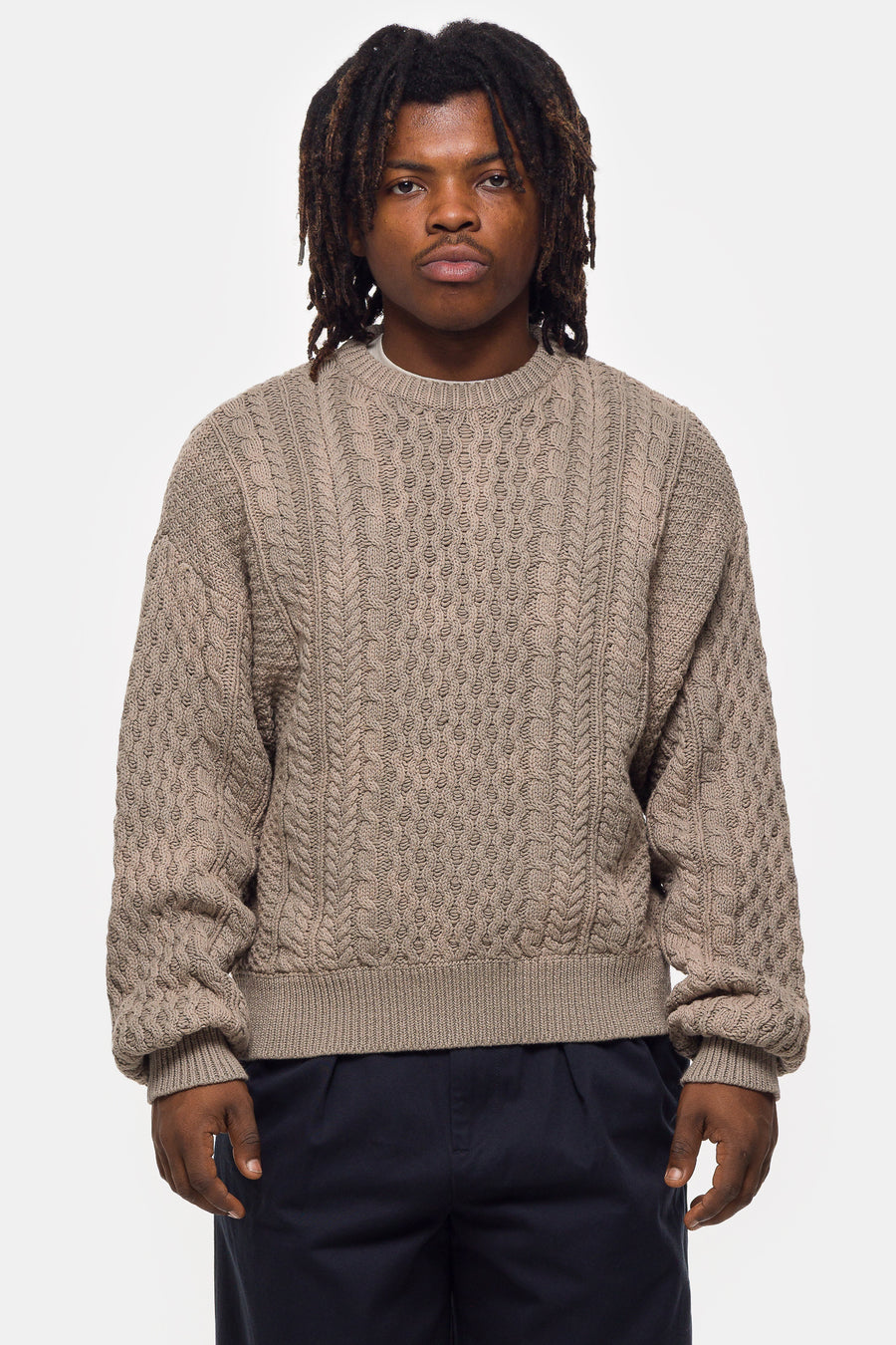 Beams Cable Knit Sweater in Taupe - Notre