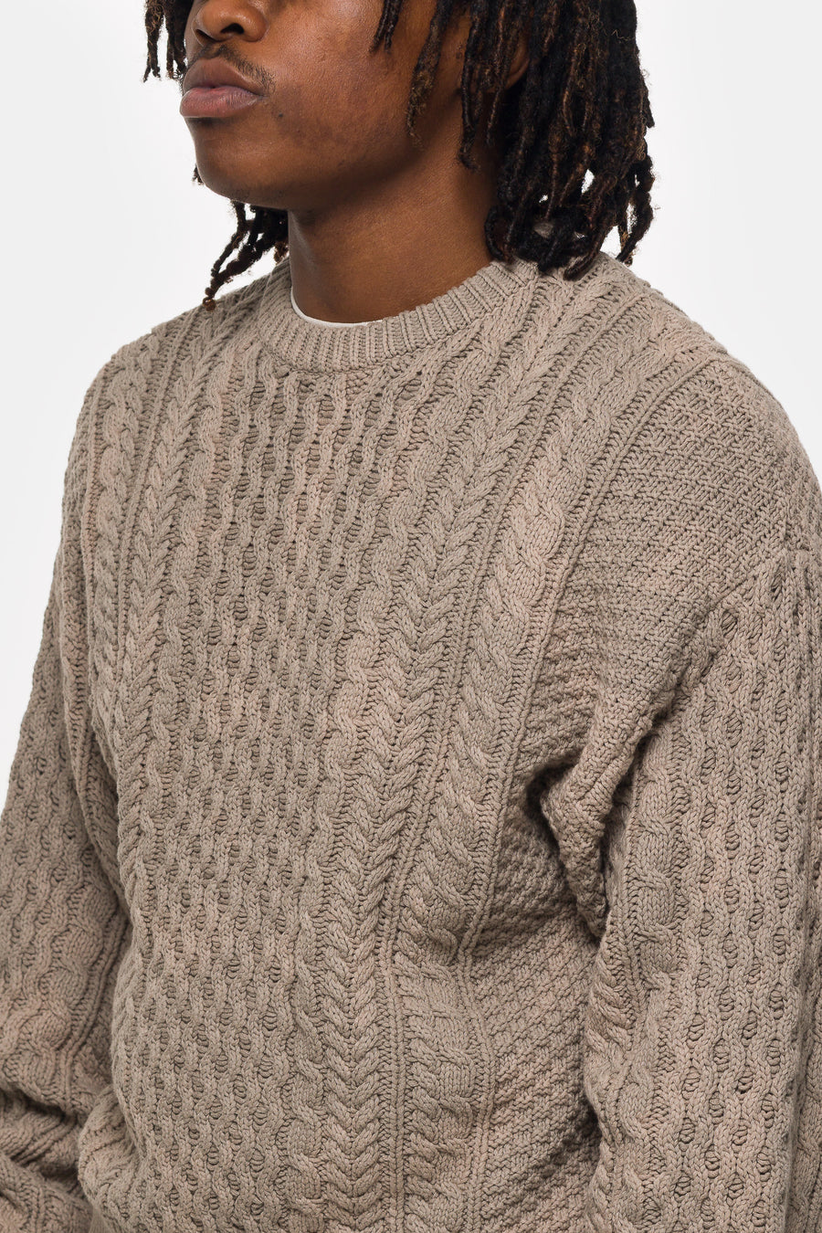 Beams Cable Knit Sweater in Taupe - Notre