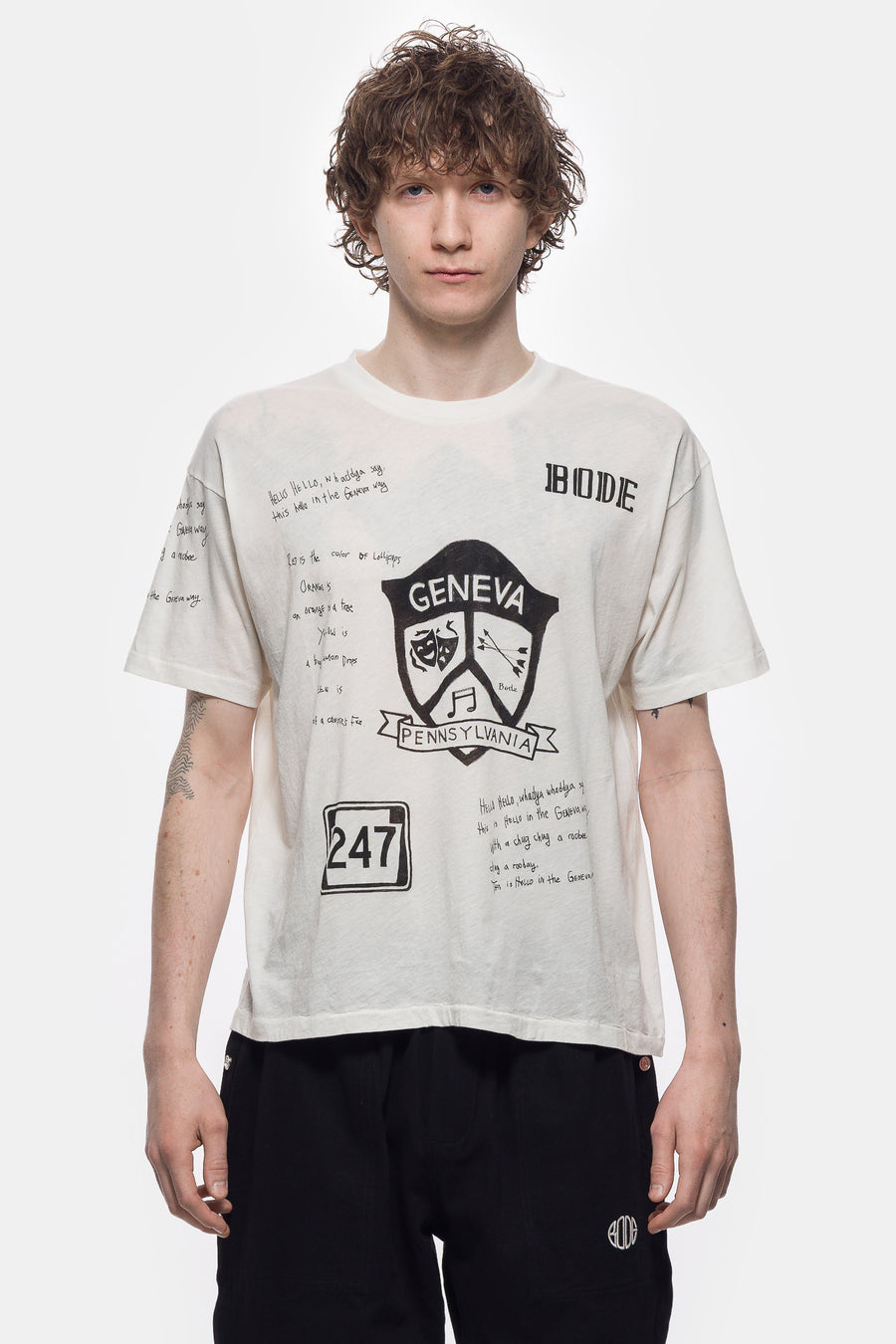 Bode Camp Crest T-Shirt in Cream - Notre