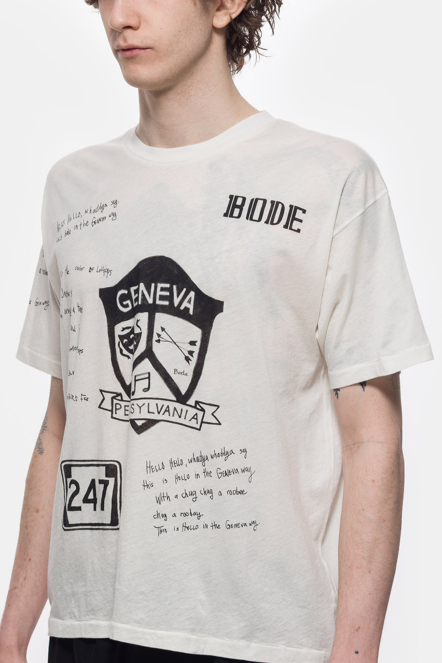 Bode Camp Crest T-Shirt in Cream - Notre