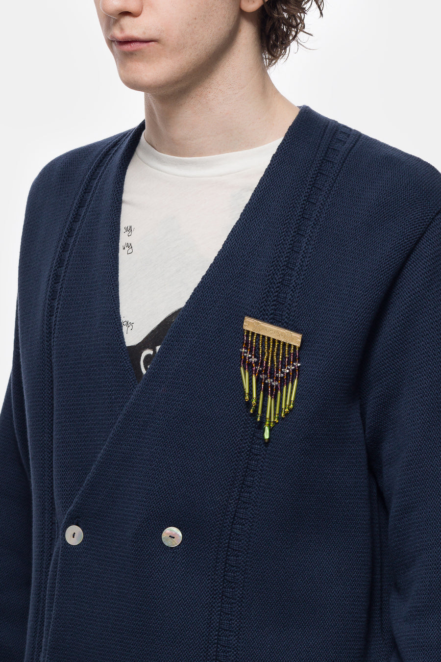 Bode Double Breasted Cardigan in Navy - Notre