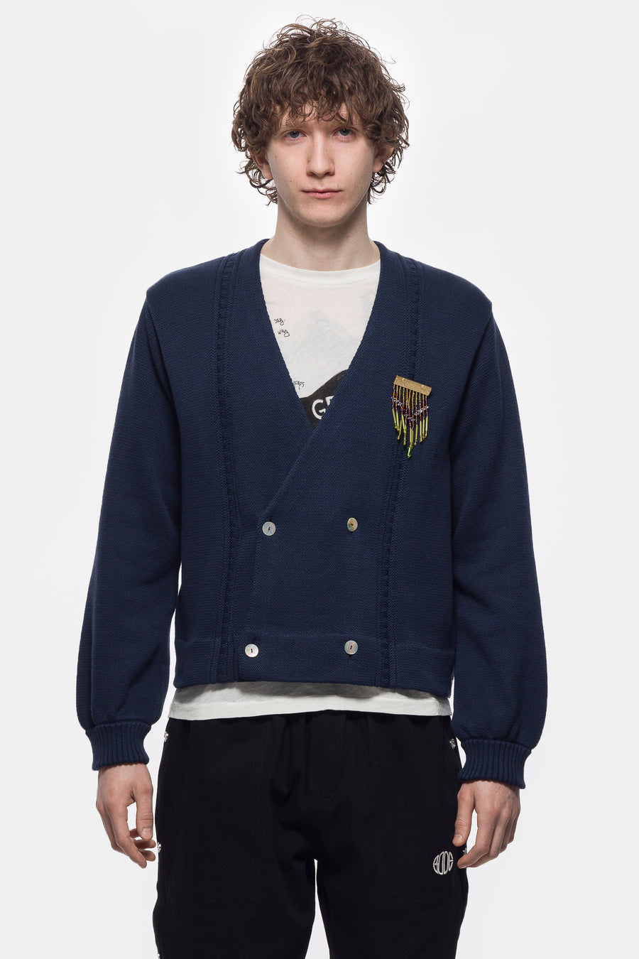 Bode Double Breasted Cardigan in Navy - Notre