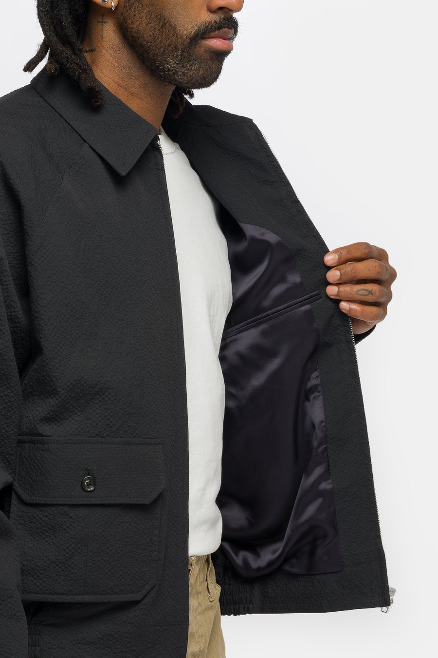 Bode Seersucker Coach Jacket in Dark Navy - Notre