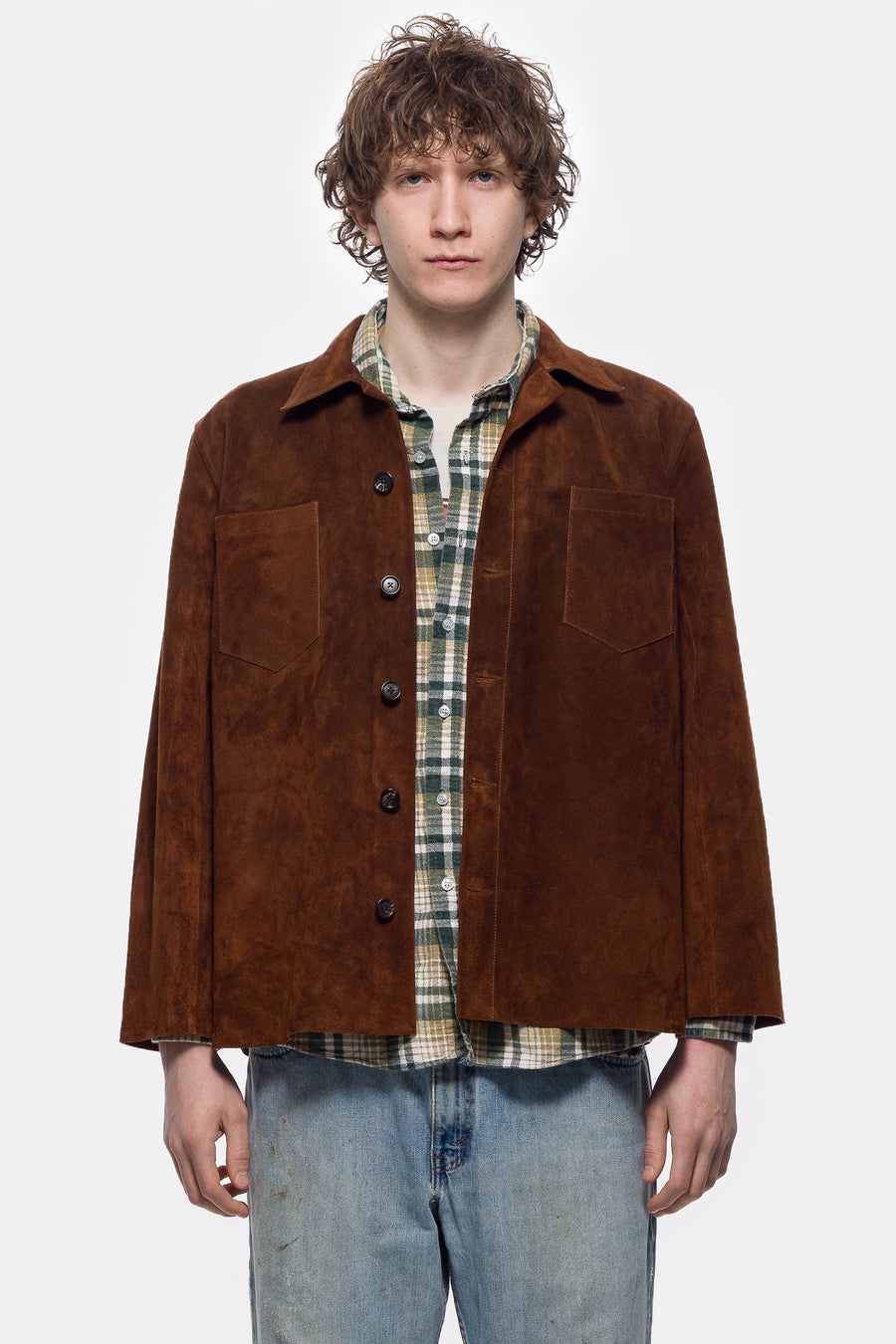 Bode Suede Over Shirt in Brown - Notre
