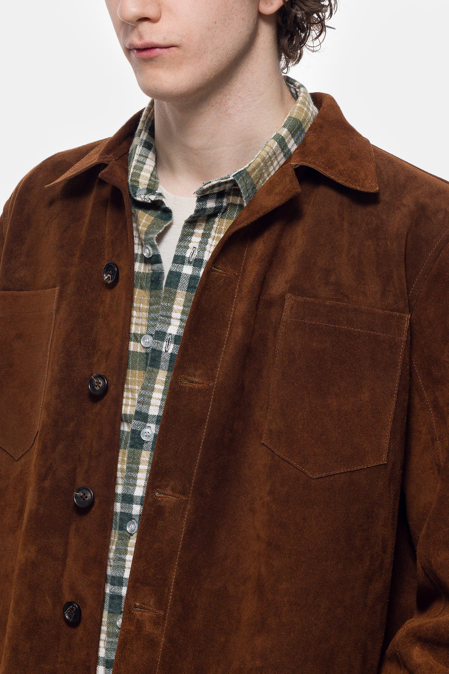 Bode Suede Over Shirt in Brown - Notre