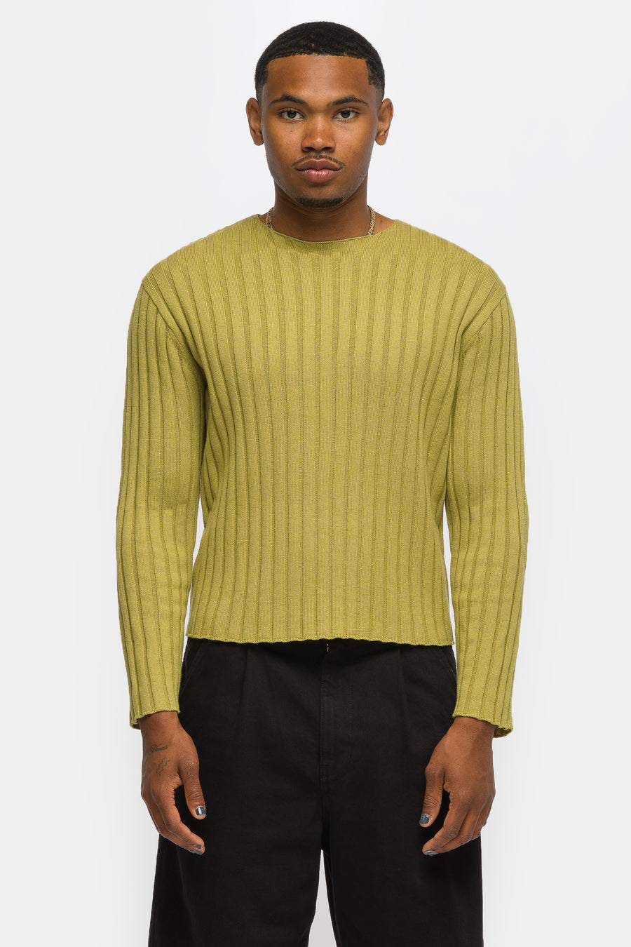 Bare Knuckles Lou Rib Knit Sweater in Moss - Notre