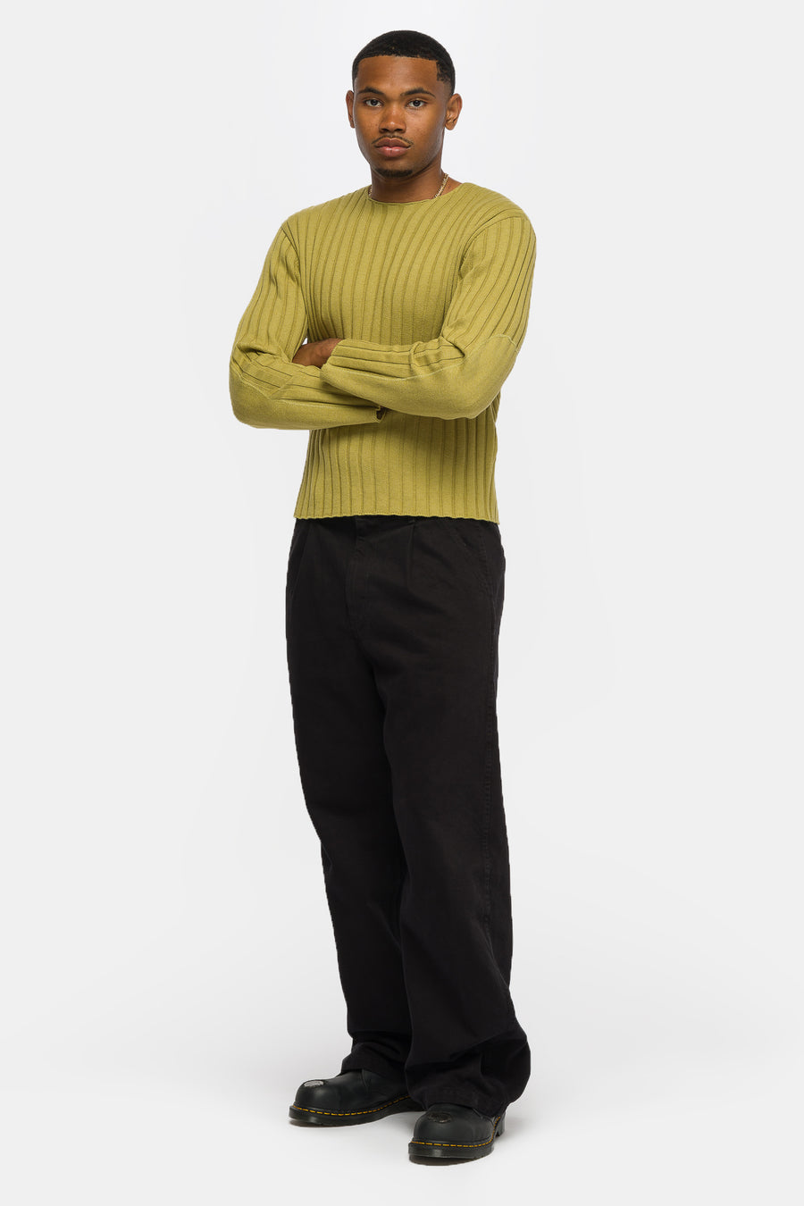 Bare Knuckles Lou Rib Knit Sweater in Moss - Notre