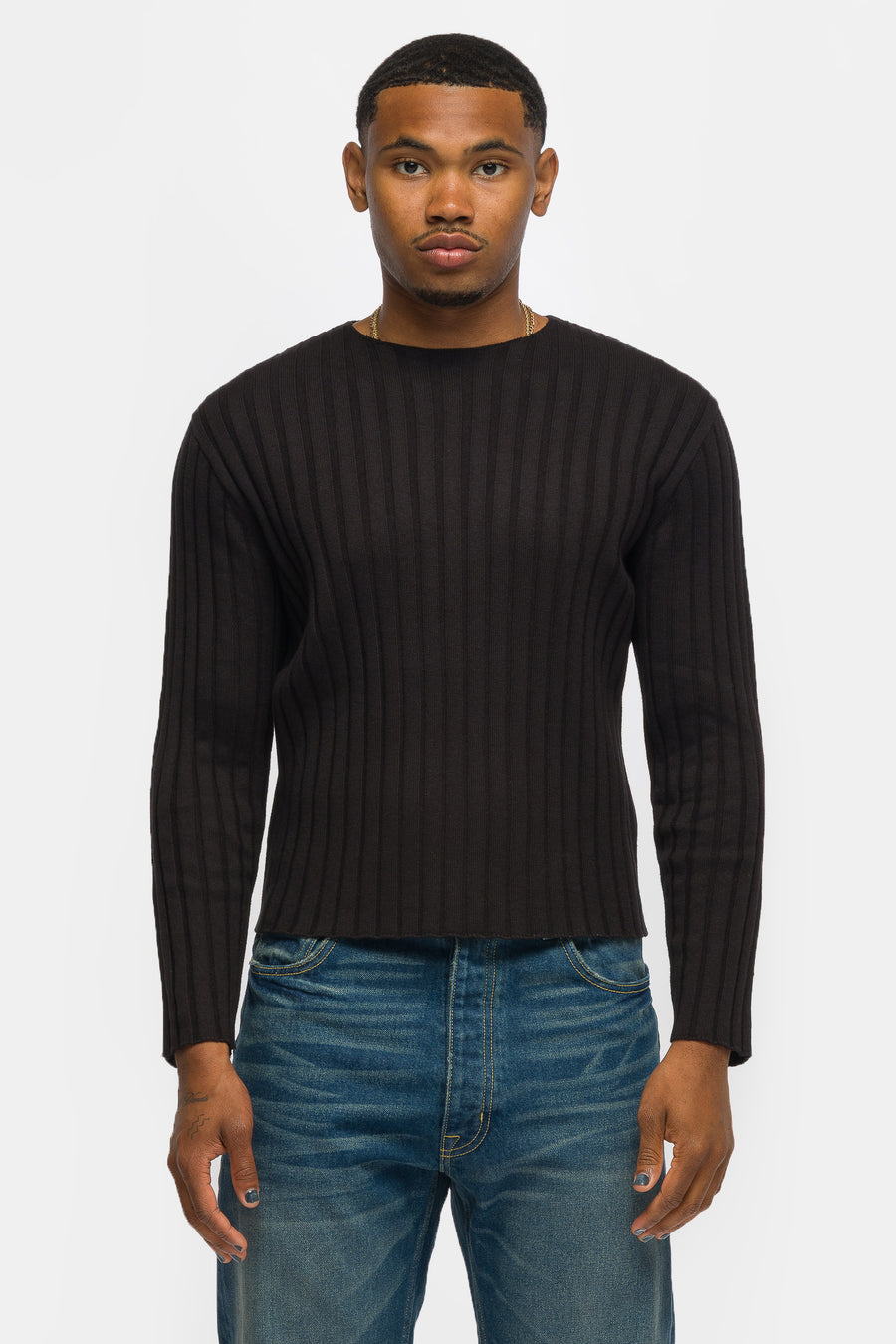 Bare Knuckles Lou Rib Knit Sweater in Onyx - Notre