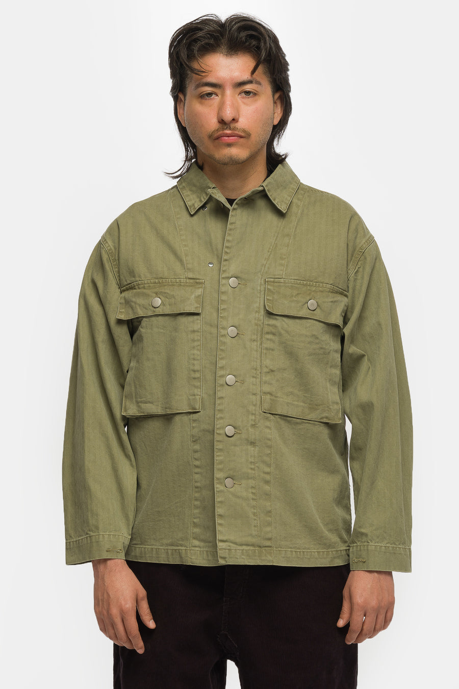 Basketcase Gallery Beatnik V2 Button Up Shirt in Military Green - Notre