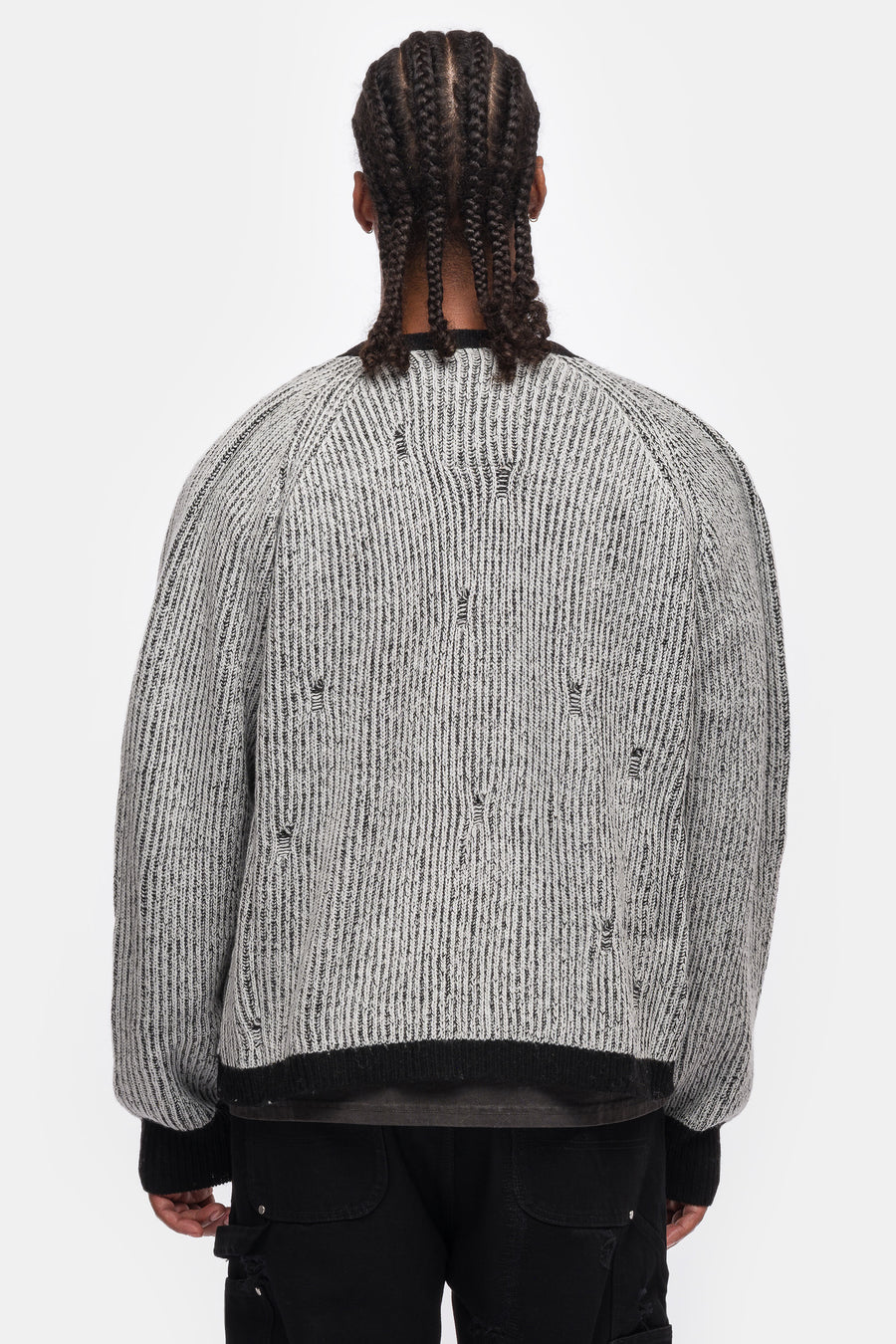 Basketcase Gallery Bleach Knit Cardigan in White/Black - Notre