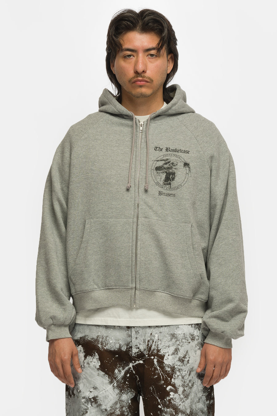 Basketcase Gallery Bruisers Thermal Lined Zip Up Hoodie in Grey - Notre
