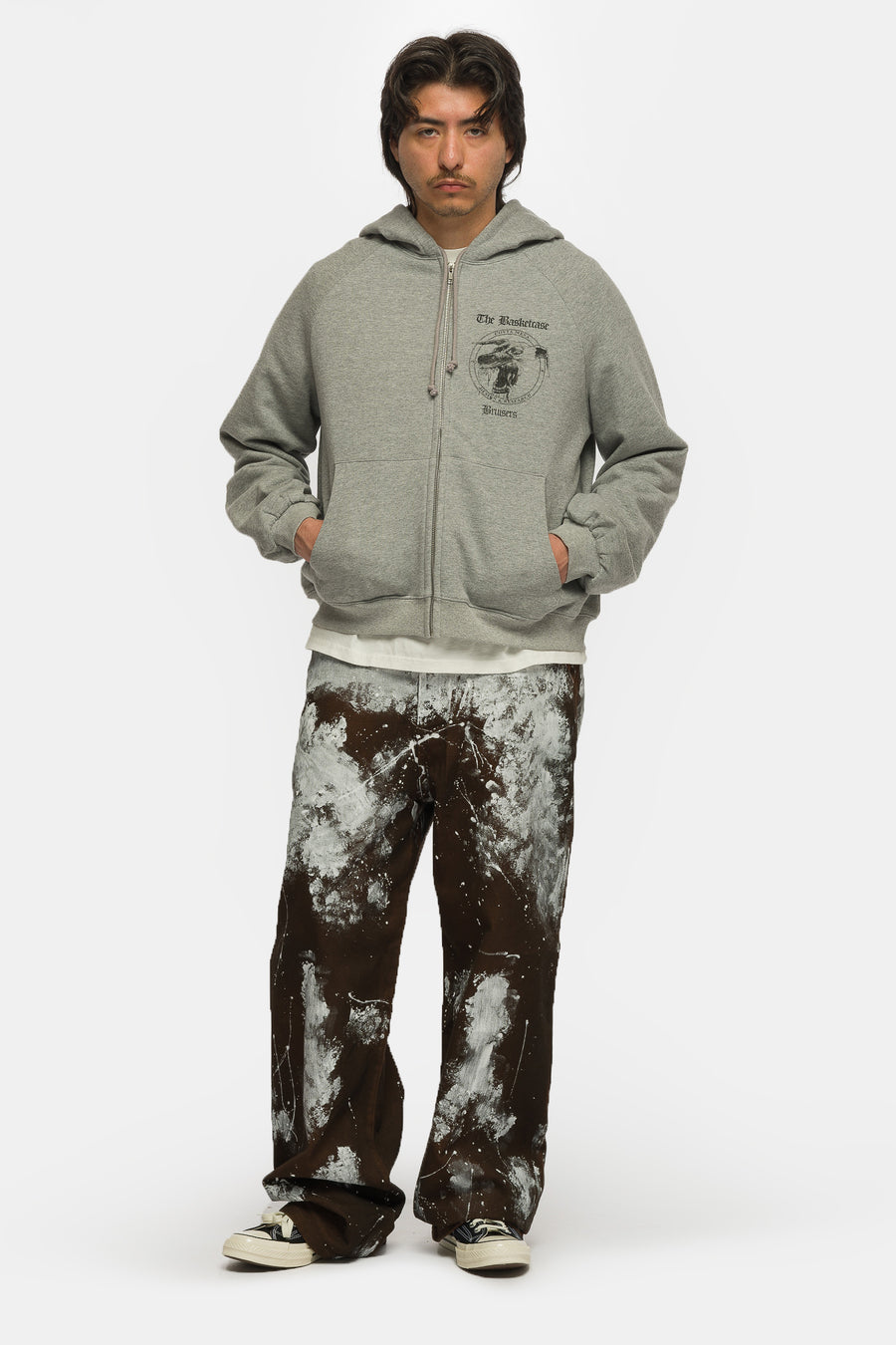 Basketcase Gallery Bruisers Thermal Lined Zip Up Hoodie in Grey - Notre