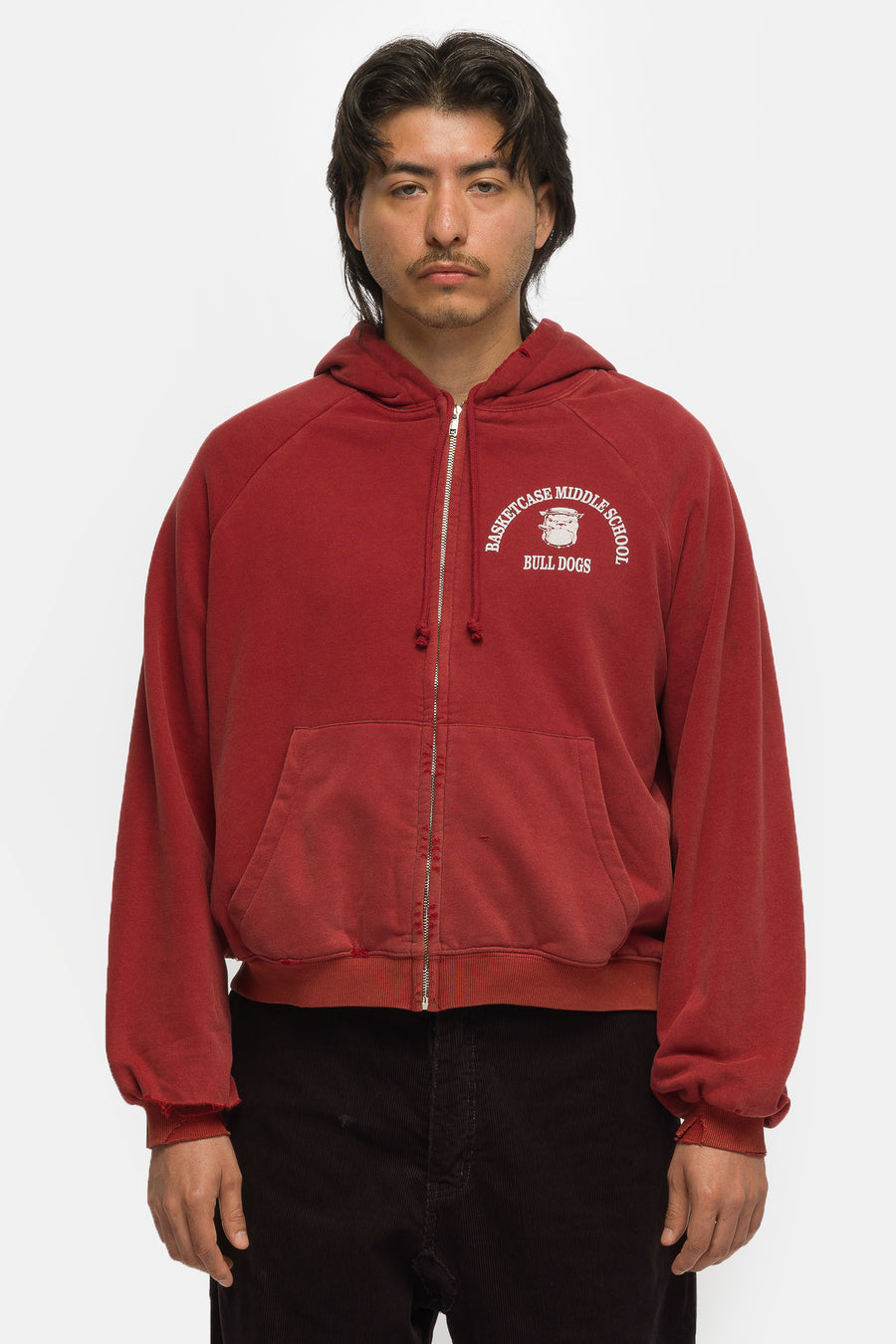 Basketcase Gallery Bulldog Thermal Lined Zip Up Hoodie in Red - Notre