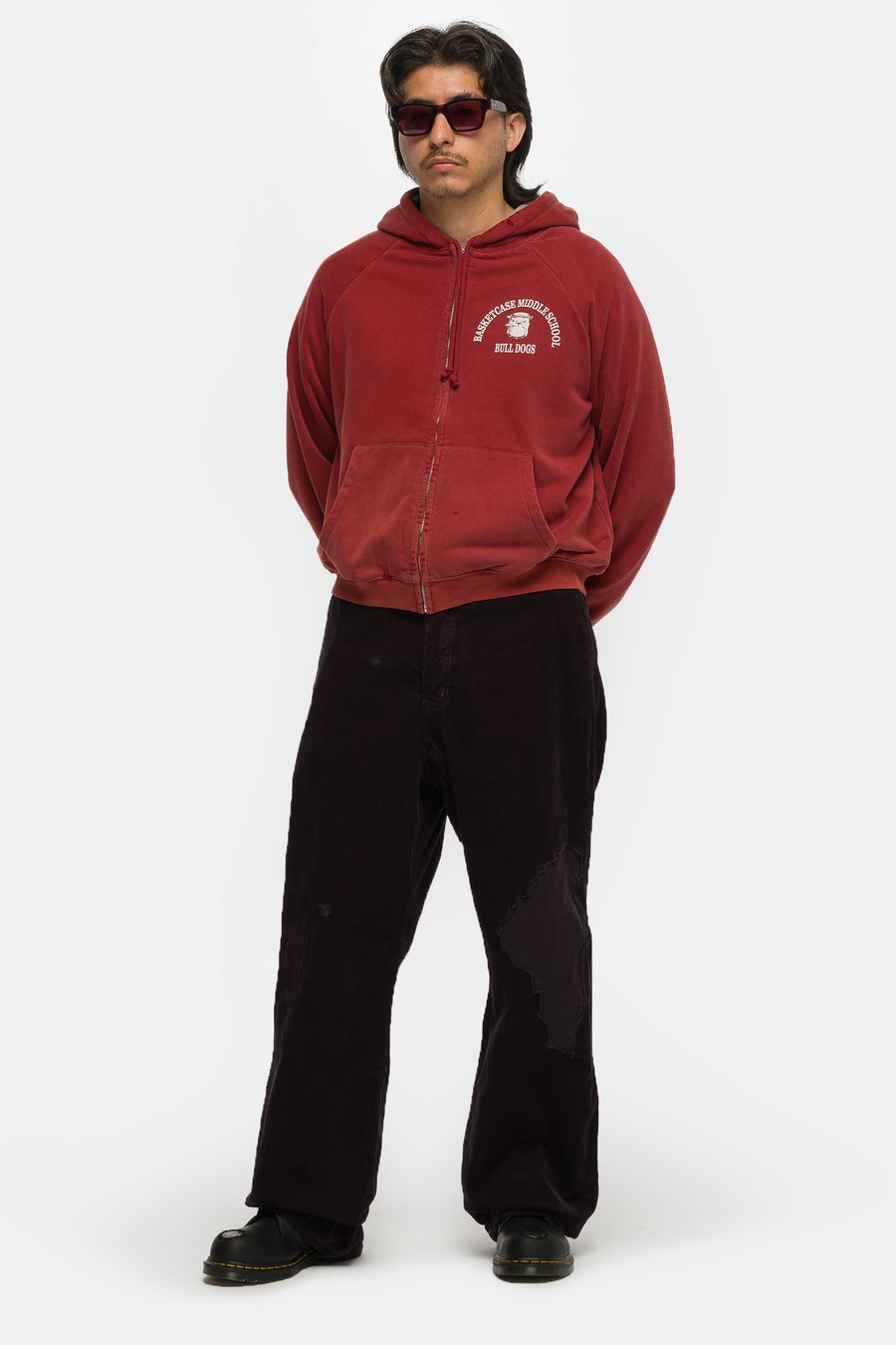 Basketcase Gallery Bulldog Thermal Lined Zip Up Hoodie in Red - Notre