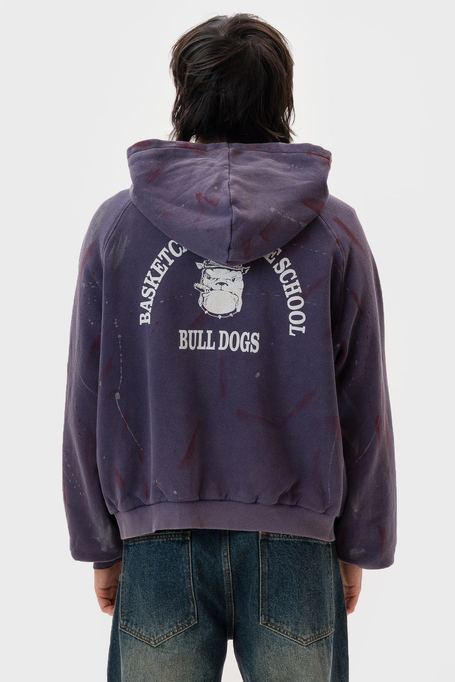 Basketcase Gallery Bulldogs Paint Splatter Thermal Lined Zip Hoodie in Washed Navy - Notre