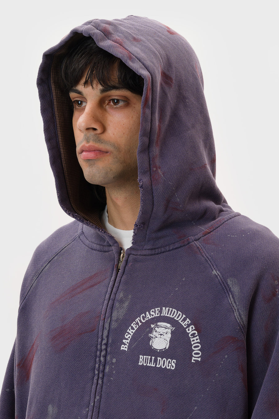 Basketcase Gallery Bulldogs Paint Splatter Thermal Lined Zip Hoodie in Washed Navy - Notre