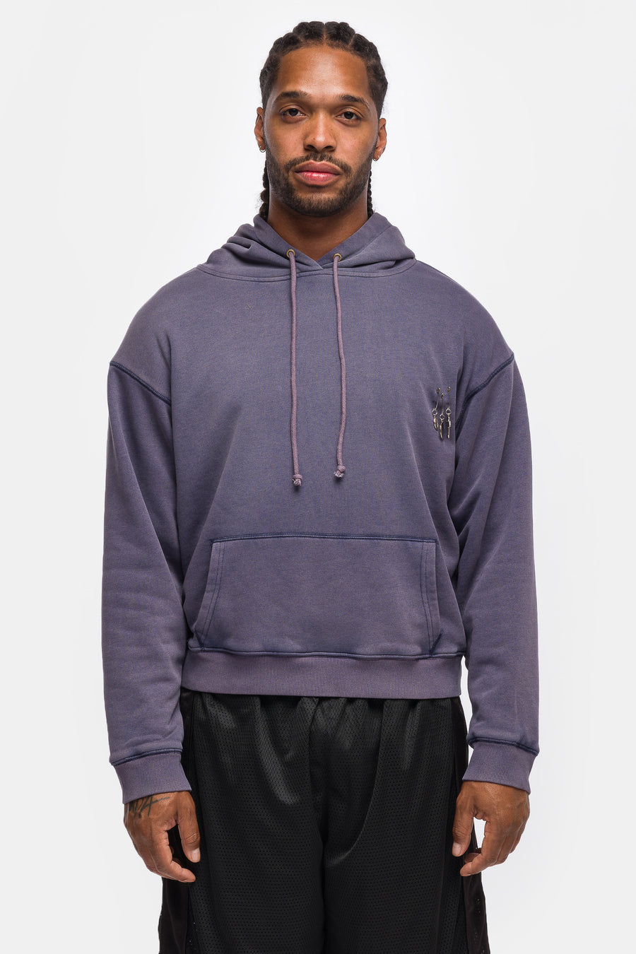 Basketcase Gallery Charms Thermal Lined Pullover Hoodie in Washed Navy - Notre