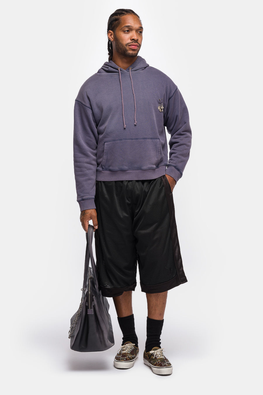 Basketcase Gallery Charms Thermal Lined Pullover Hoodie in Washed Navy - Notre