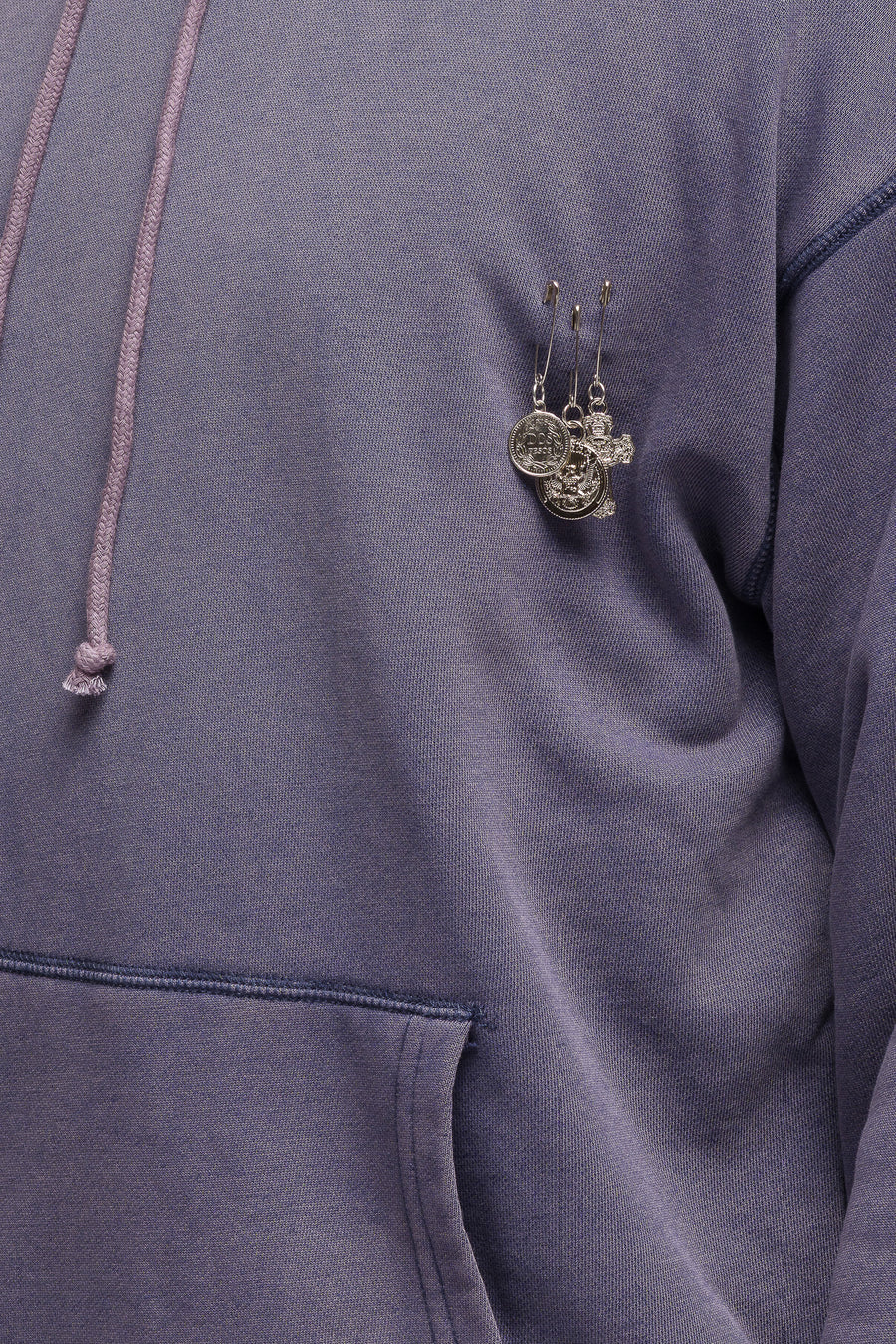 Basketcase Gallery Charms Thermal Lined Pullover Hoodie in Washed Navy - Notre