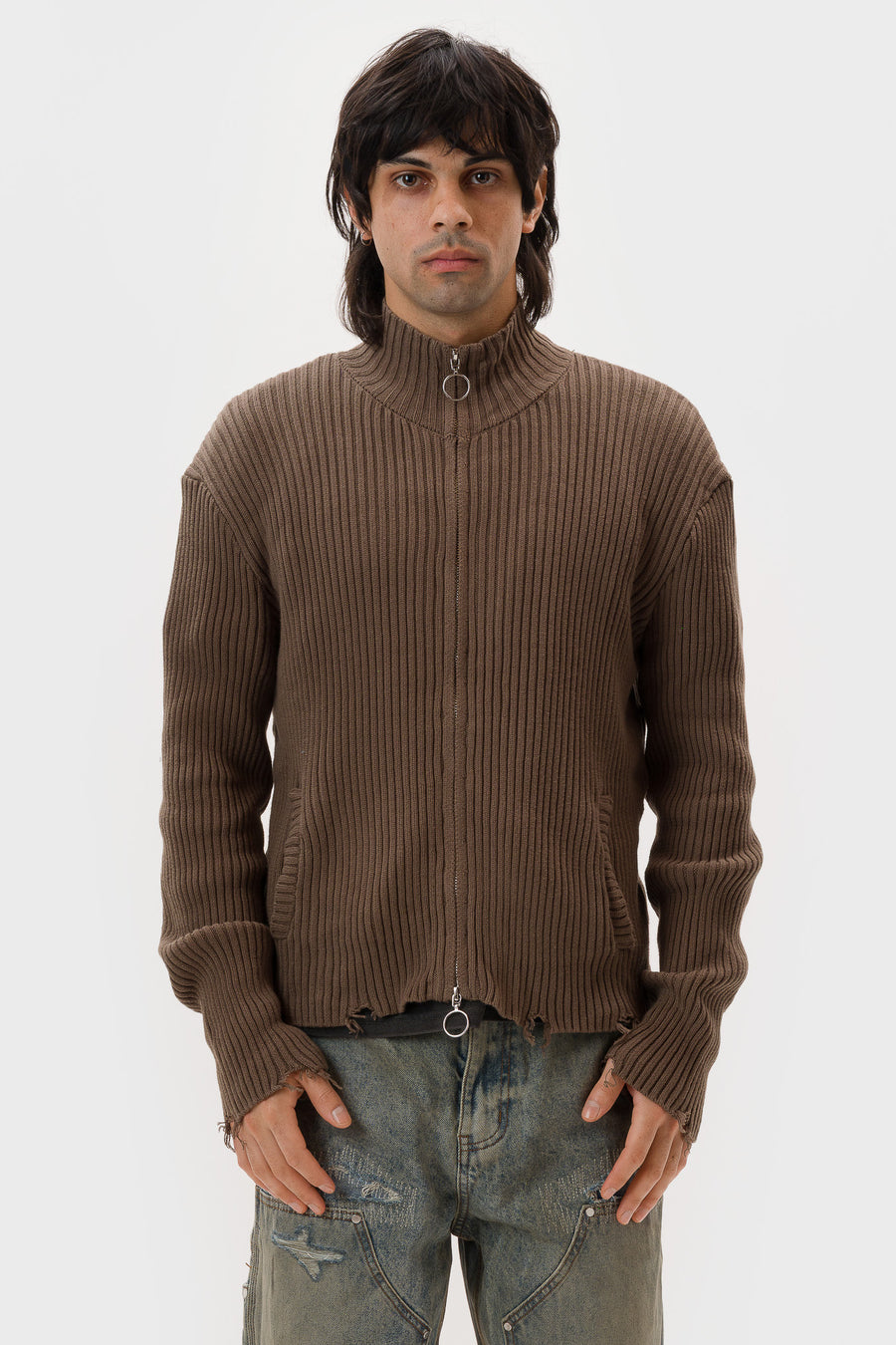 Basketcase Gallery Hench Knit Zip Sweater in Olive - Notre