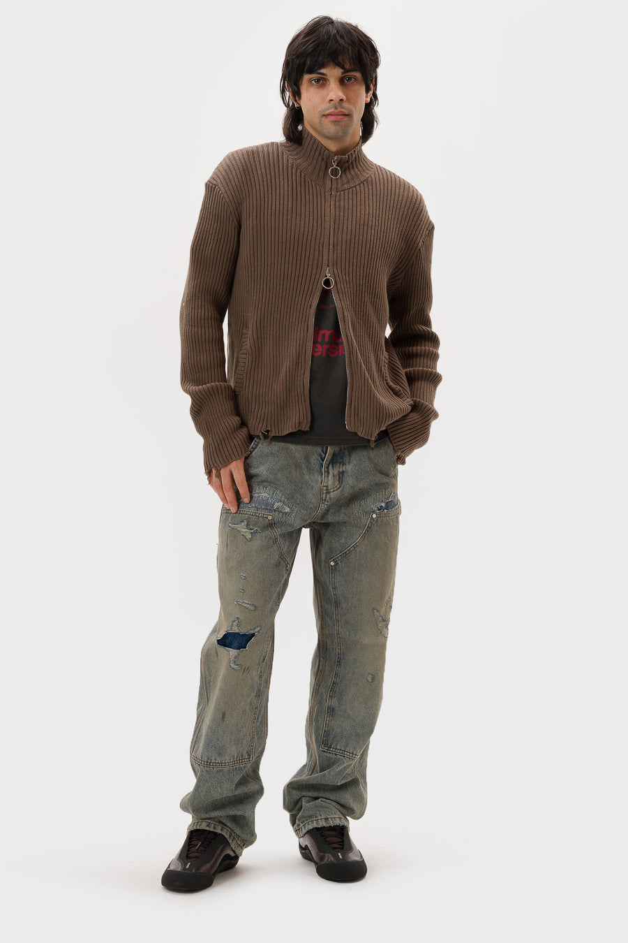 Basketcase Gallery Hench Knit Zip Sweater in Olive - Notre