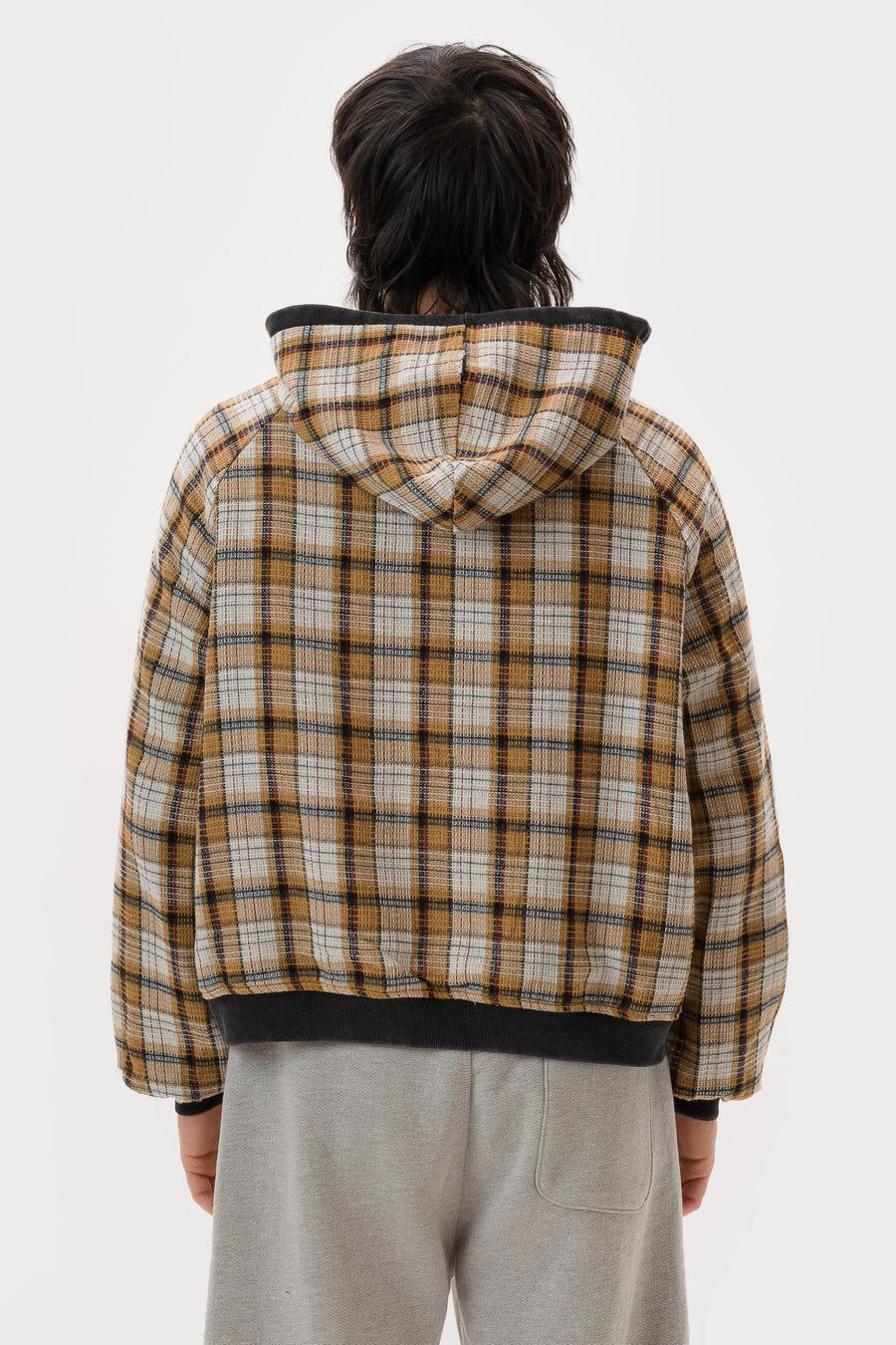 Basketcase Gallery Hench Plaid Thermal Lined Zip Up Hoodie in Vintage Black - Notre