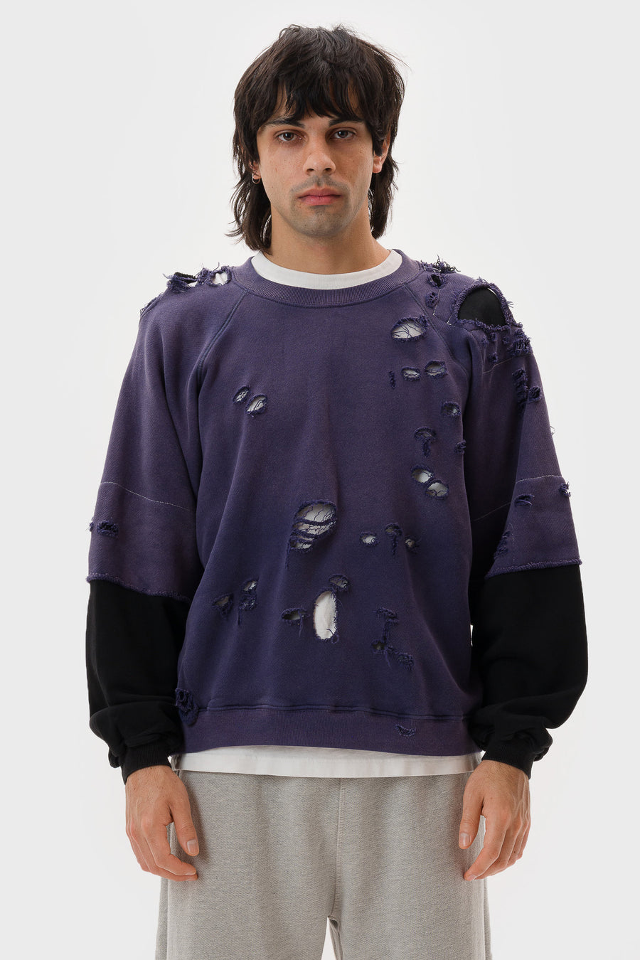 Basketcase Gallery Hench Repaired Crewneck in Washed Navy/Black - Notre
