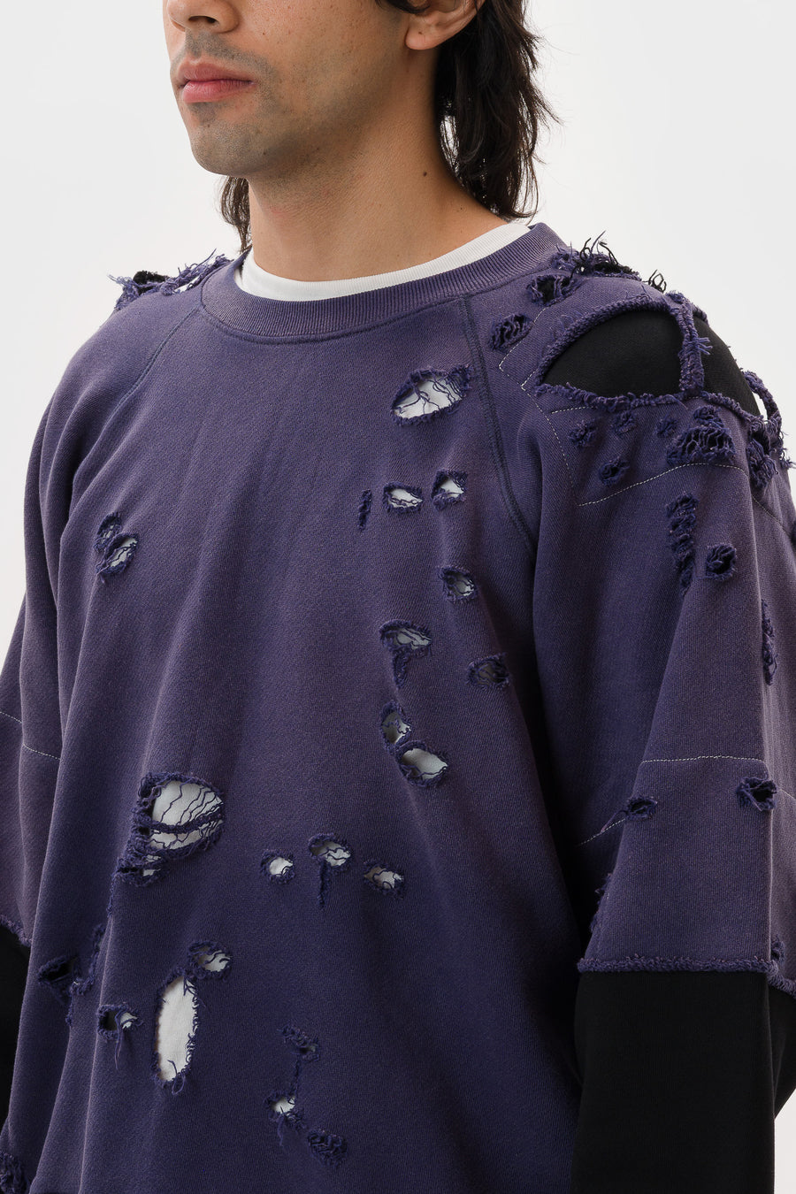 Basketcase Gallery Hench Repaired Crewneck in Washed Navy/Black - Notre