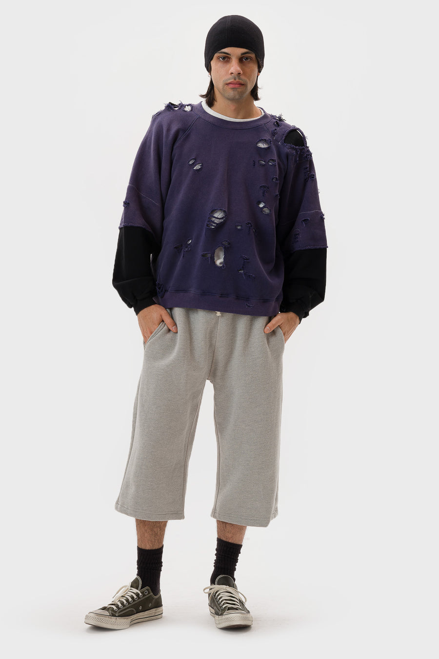 Basketcase Gallery Hench Repaired Crewneck in Washed Navy/Black - Notre