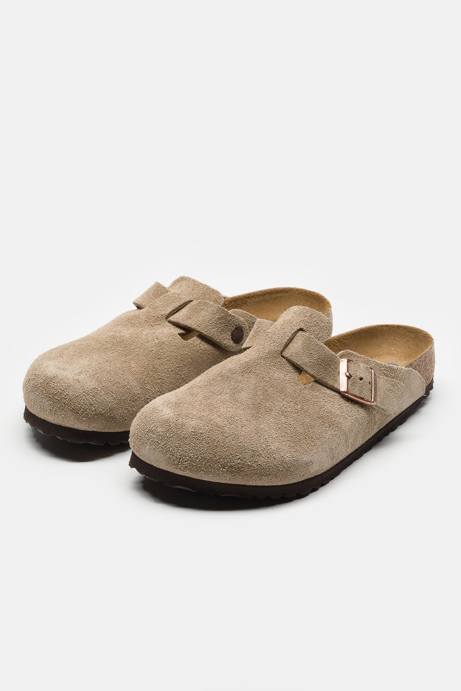Birkenstock Boston Suede Soft Footbed Mule in Taupe - Notre