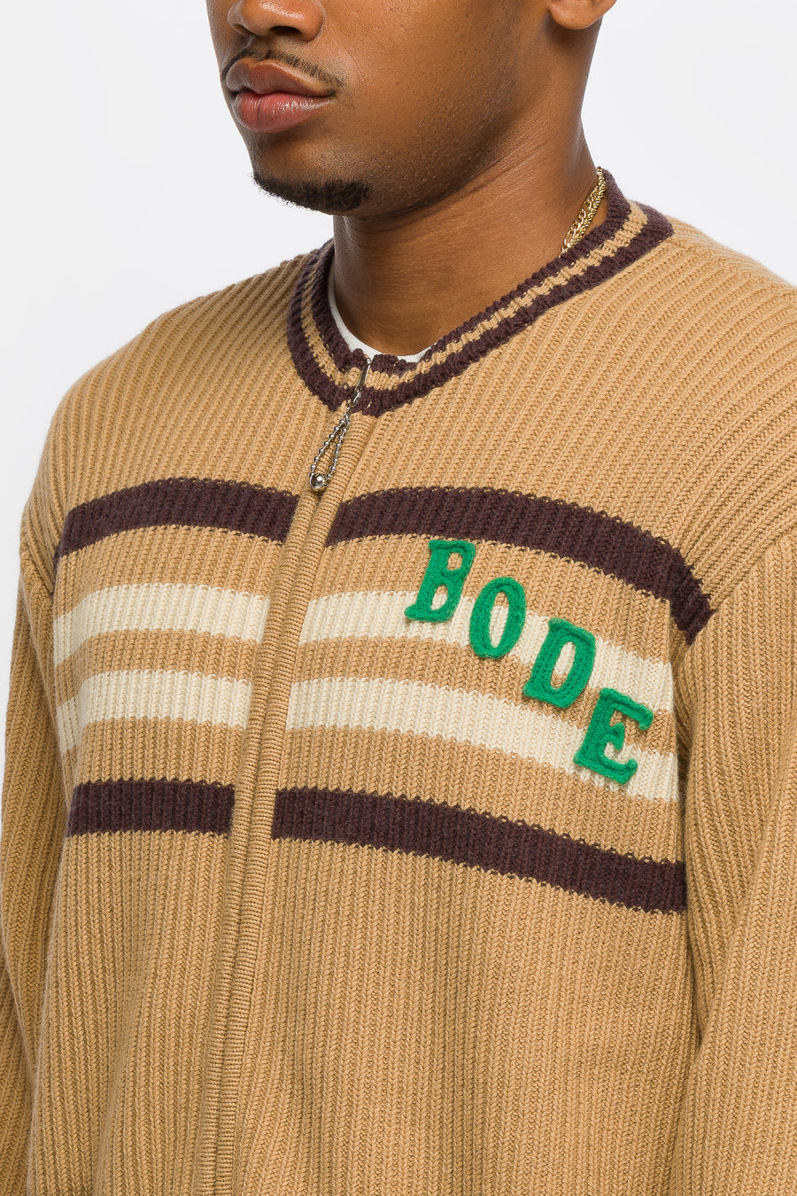 Bode Timber Stripe Cardigan in Tan - Notre
