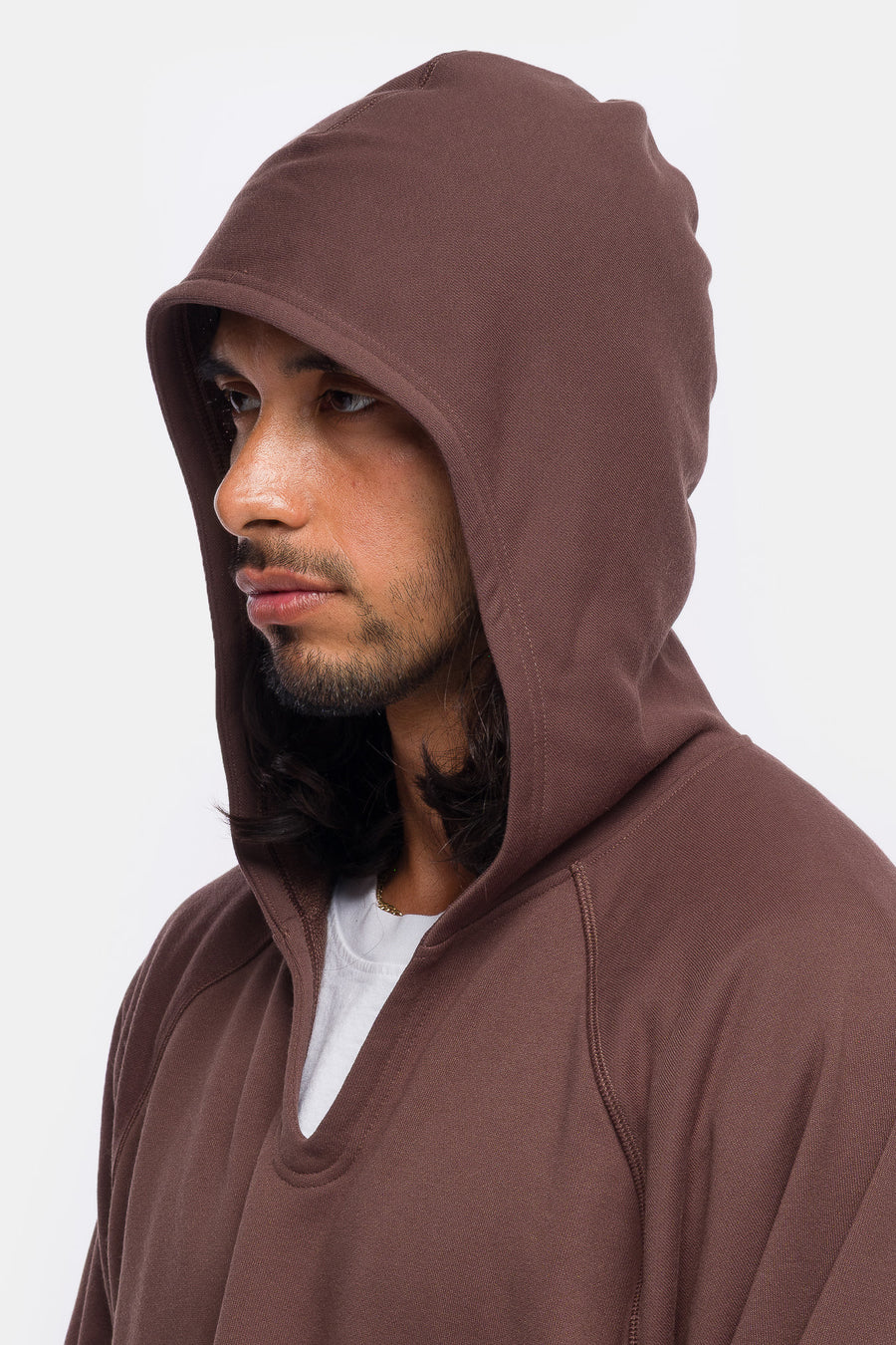 District Vision Open Neck French Terry Hoodie in Umber - Notre
