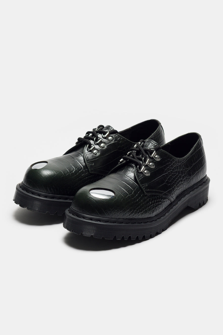 Dr. Martens 1461 Steel Toe Croc Emboss Shoe in Forest Green - Notre