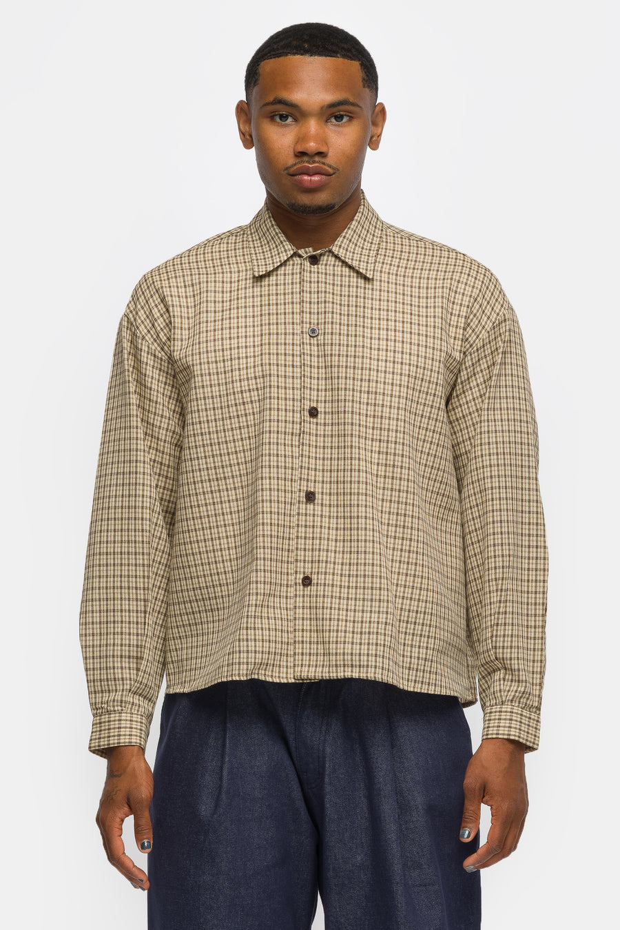 Estudio Niksen Checkered Boxy Shirt in Cream - Notre