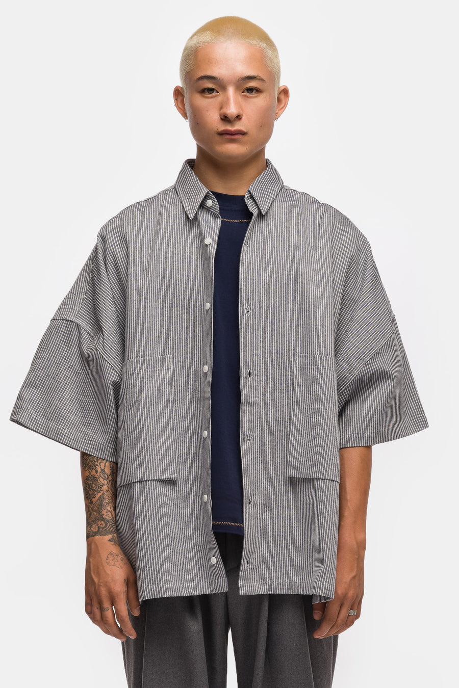 Estudio Niksen Two Pocket Big Shirt in Blue Stripe - Notre