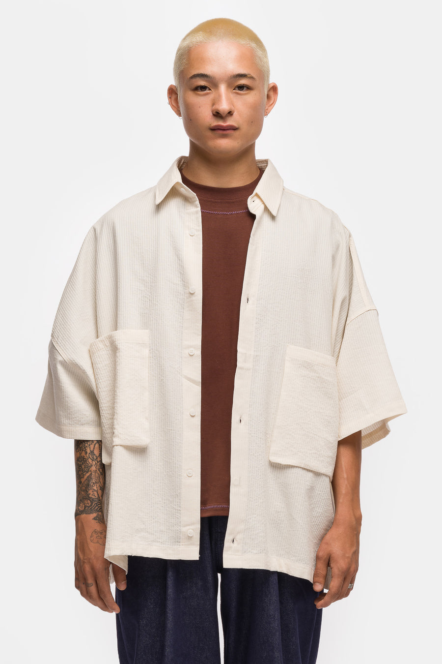 Estudio Niksen Two Pocket Big Shirt in Cream Stripe - Notre