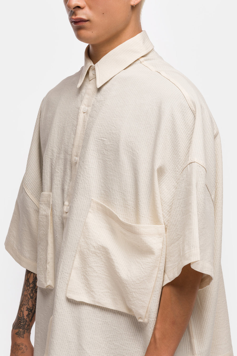 Estudio Niksen Two Pocket Big Shirt in Cream Stripe - Notre