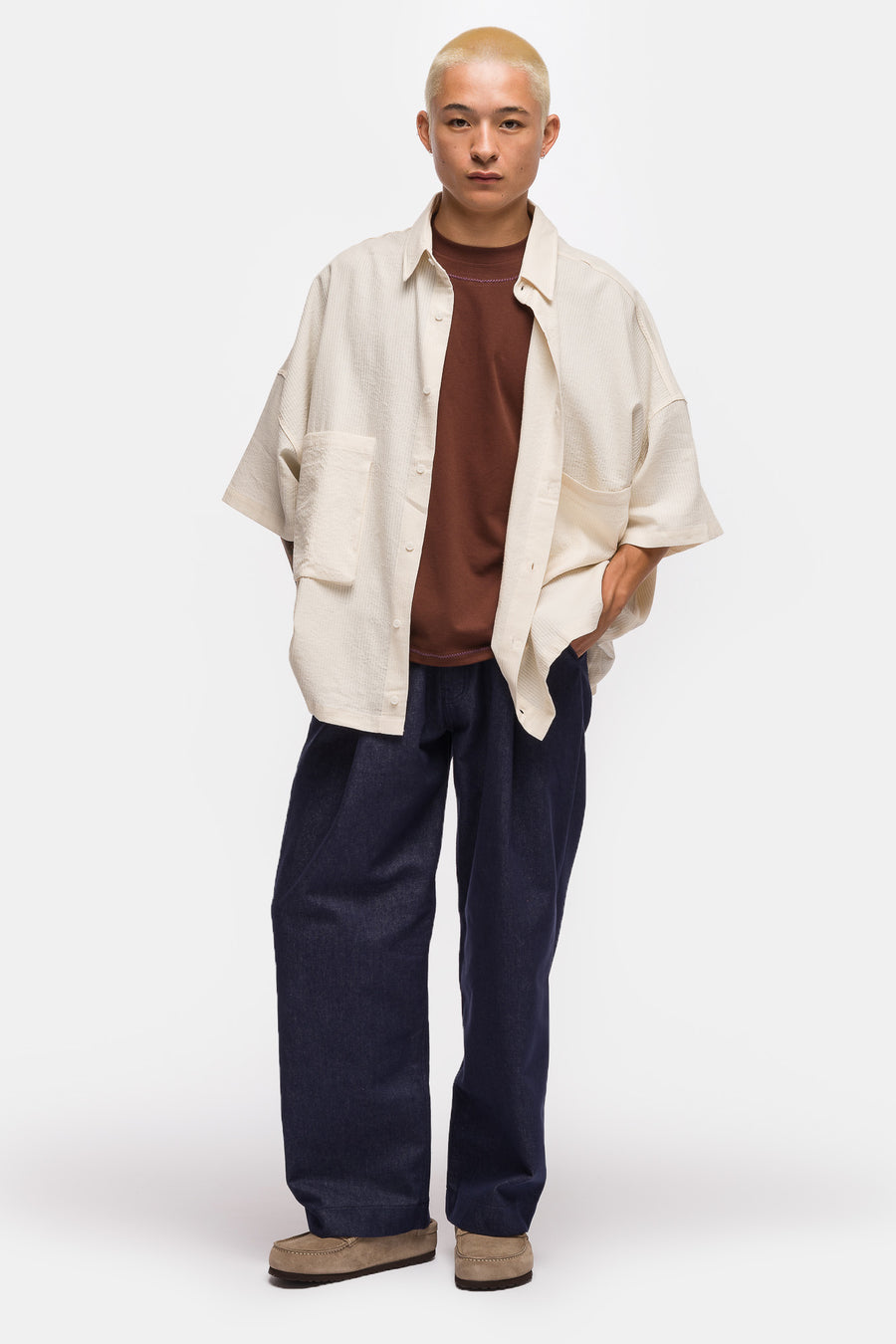 Estudio Niksen Two Pocket Big Shirt in Cream Stripe - Notre