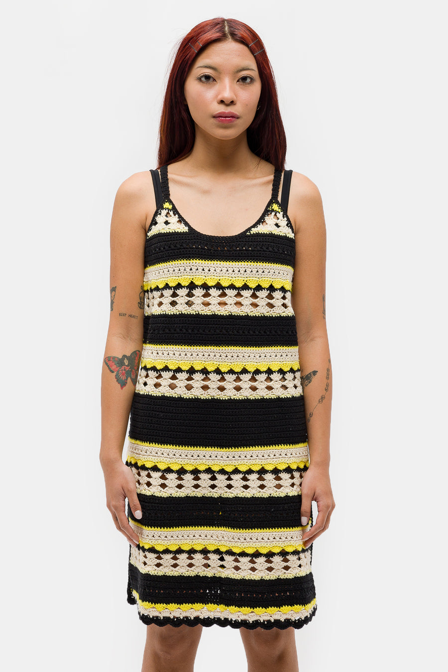 GANNI Crochet Cover Up Slip Dress in Golden Kiwi - Notre